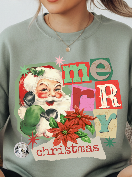 Festive Retro Christmas Sweatshirt | Merry Santa Graphic Crewneck