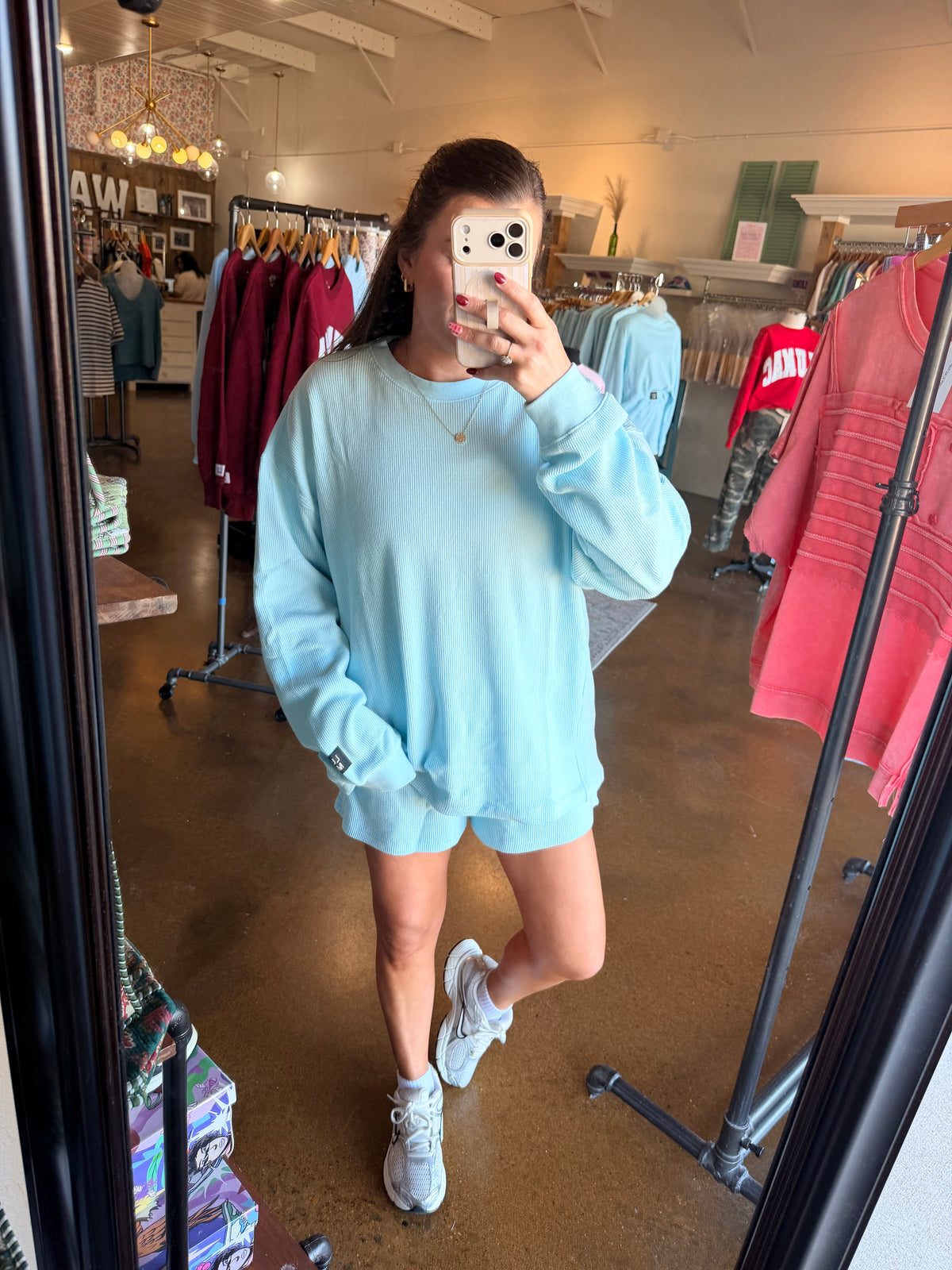 LULU MAX-Waffle Long sleeve Top-Ice Blue