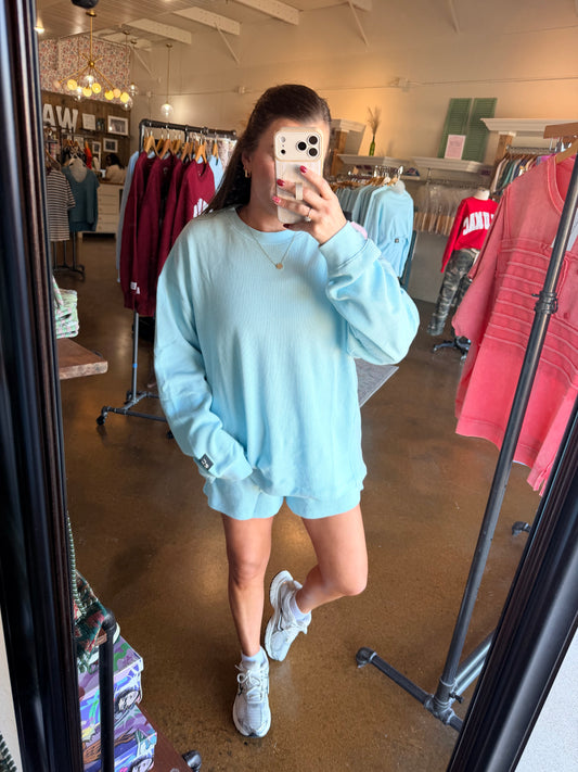 LULU MAX-Waffle Long sleeve Top-Ice Blue