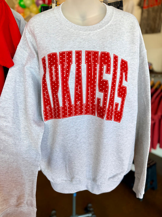 ARKANSAS VARSITY POLKA DOT CREWNECK