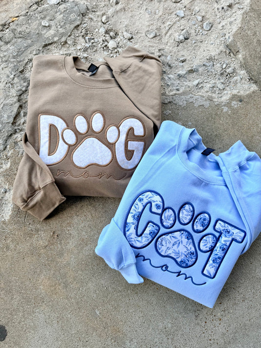 CAT OR DOG MOM APPLIQUE EMBROIDERY CREWNECK