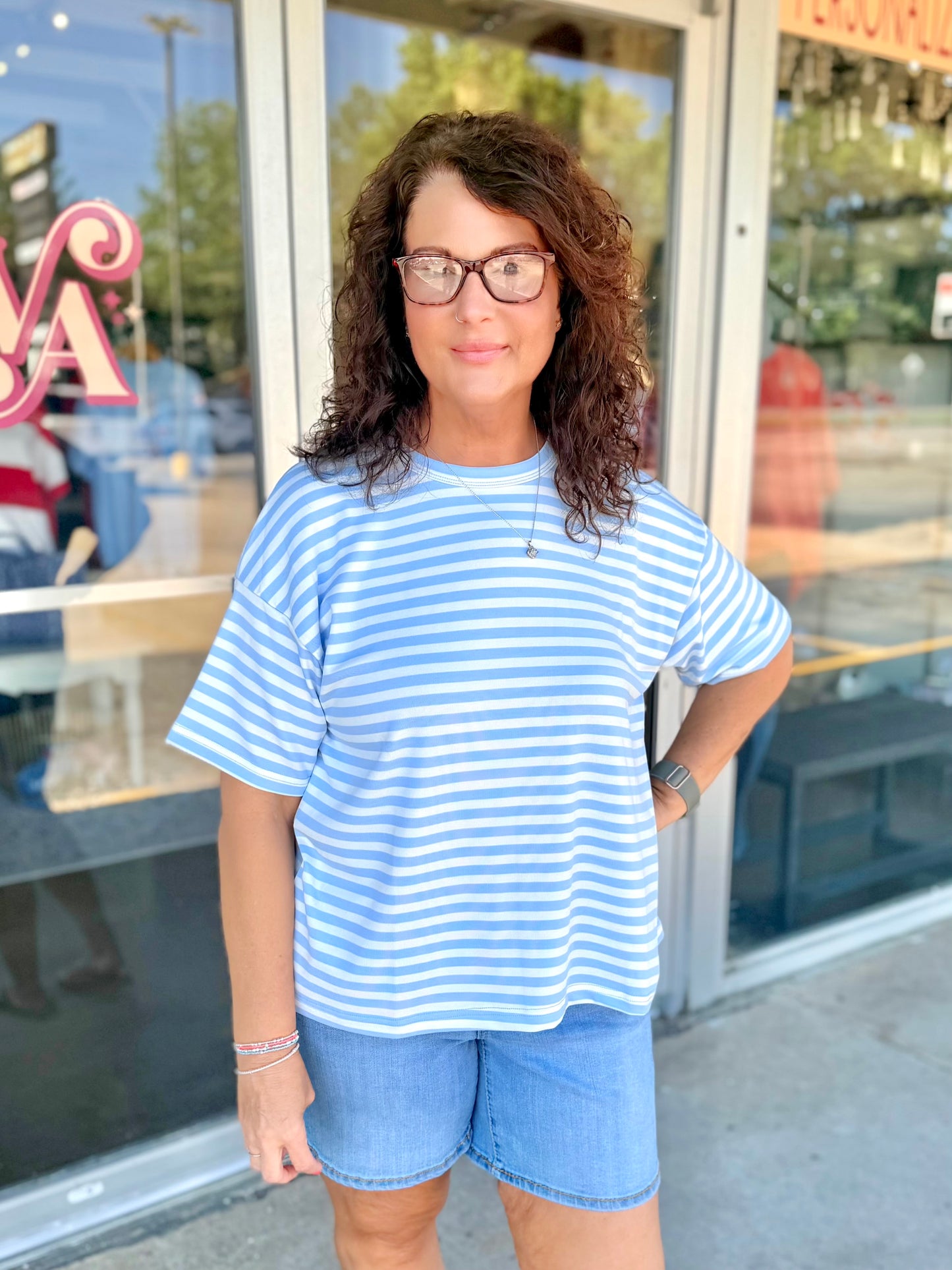BLUE HORIZON STRIPED TOP