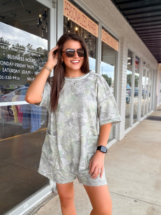 CAMO PRINT KNIT CASUAL ROMPER