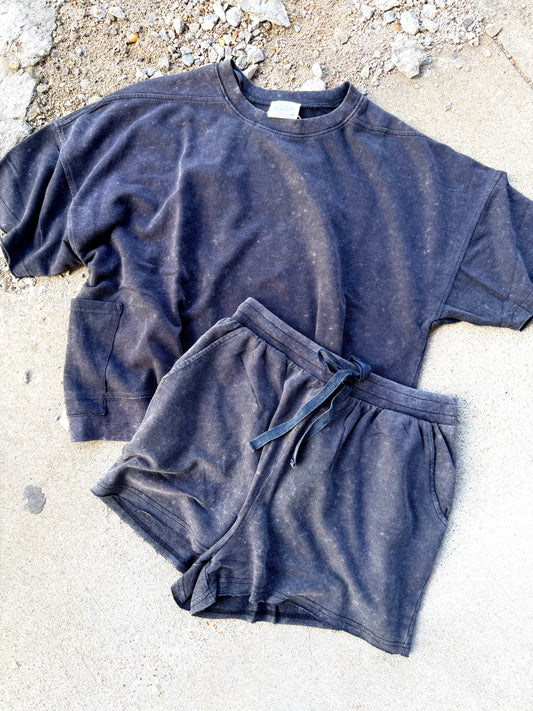 MINERAL WASHED KNIT SET/BLACK