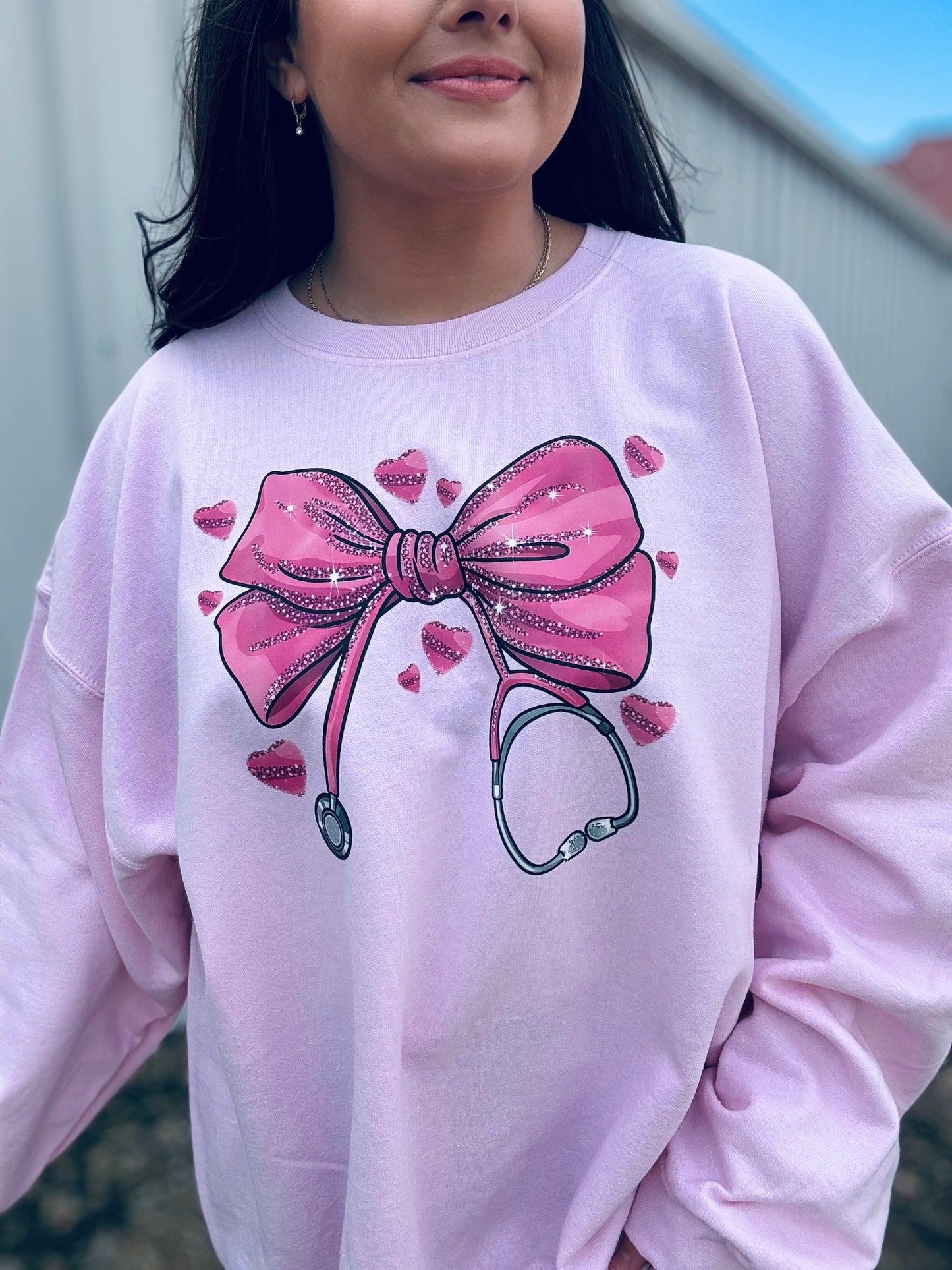 Heart Bow Stethoscope Crewneck