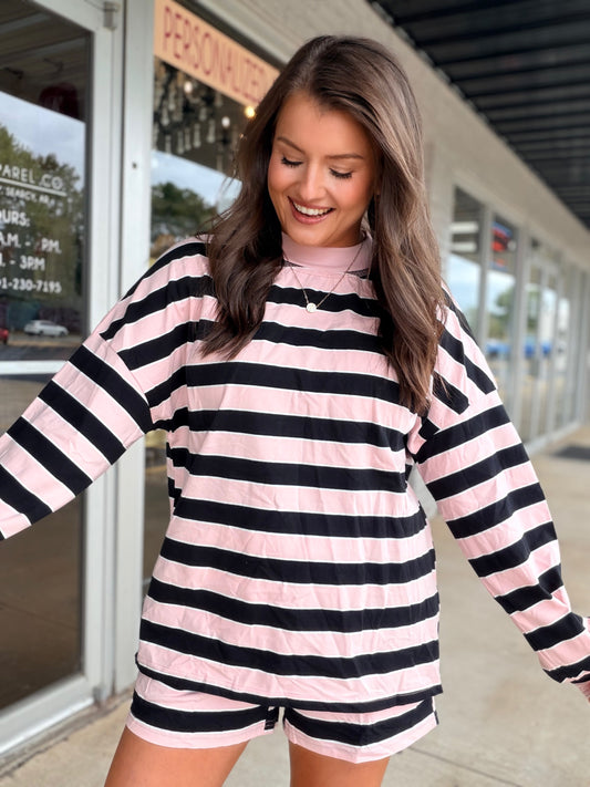 PINK STRIPE MOCKNECK SET