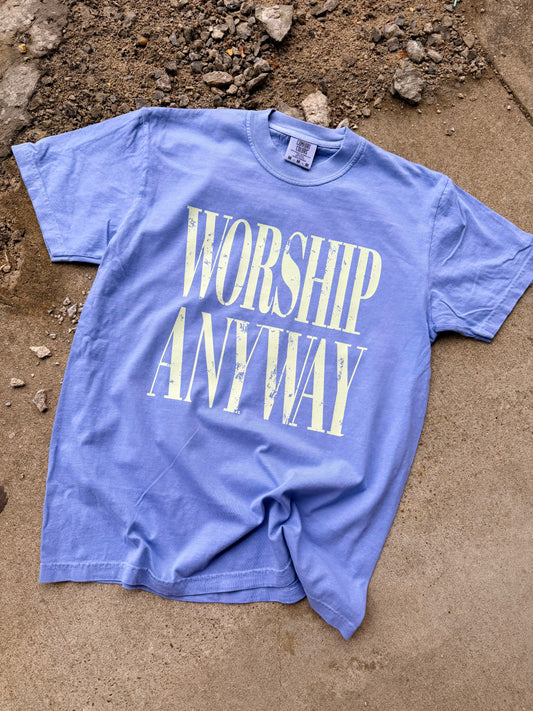WORSHIP ANYWAY TEE | WASHED DENIM