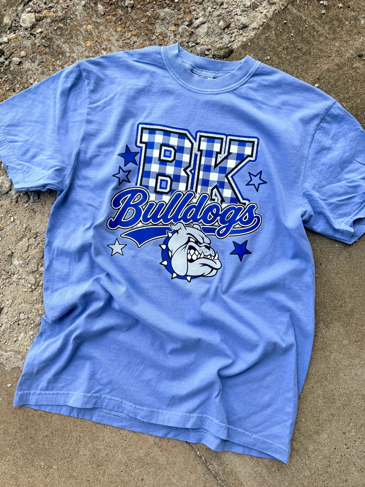 BK BULLDOGS GINGHAM MASCOT TEE WASHED DENIM