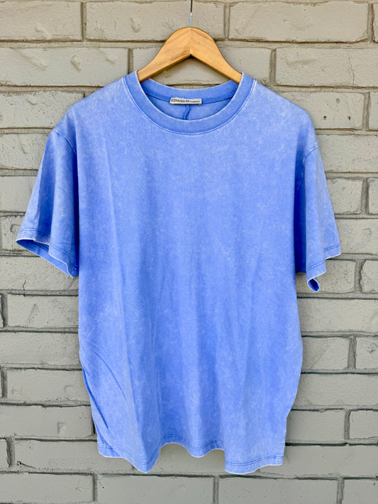 OVERSIZED MINERAL WASHED TEE/ CORNFLOWER BLUE