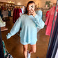 LULU MAX-Waffle Long sleeve Top-Ice Blue