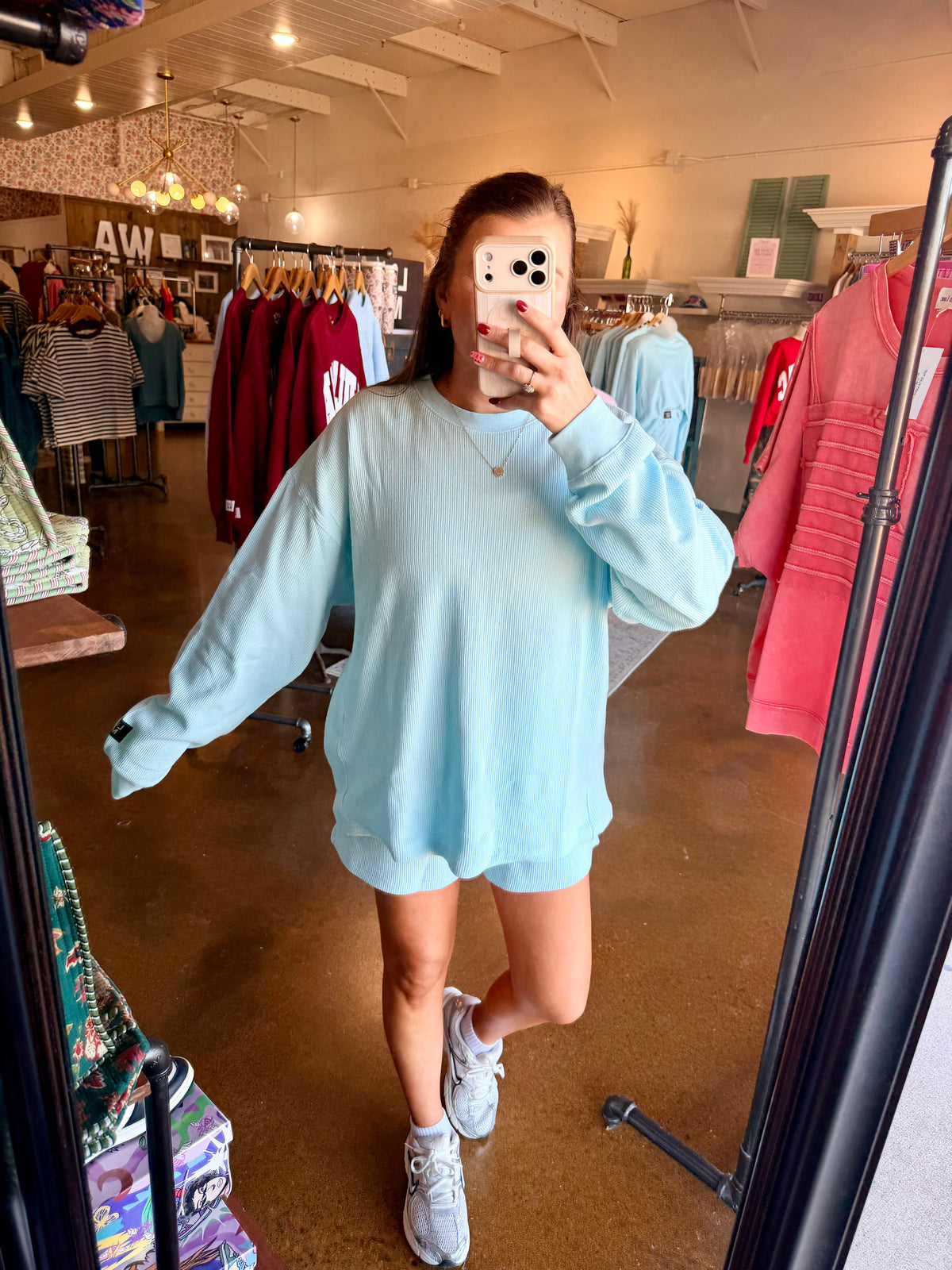 LULU MAX-Waffle Long sleeve Top-Ice Blue