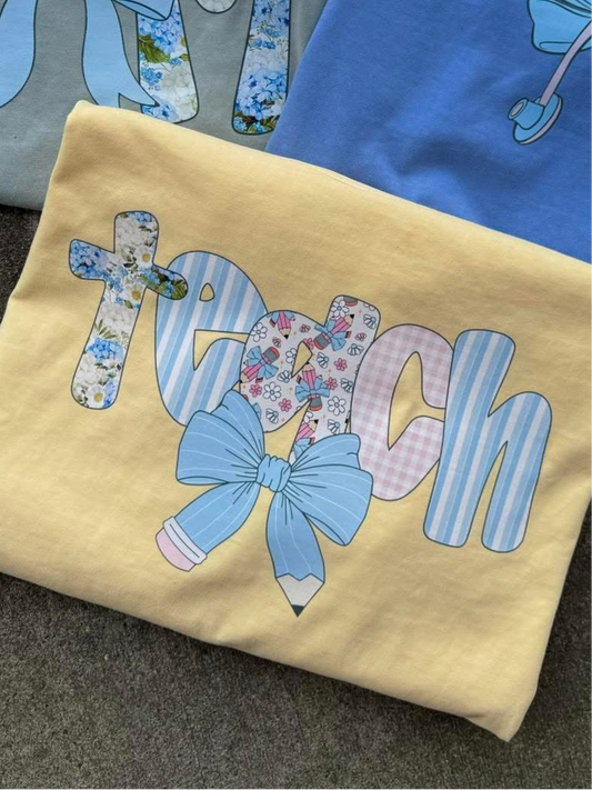 Blue Floral Teach Graphic Tee