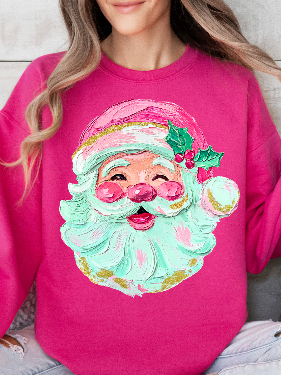 FAUX PAINTED SANTA CREWNECK