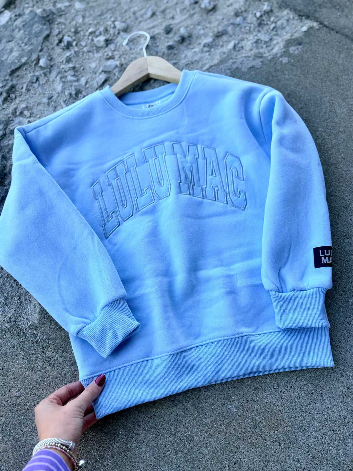 KIDS BLUE ON BLUE LULU MAC CREWNECK