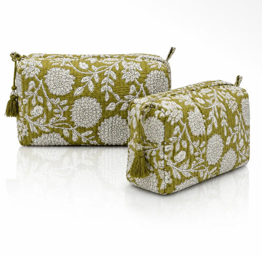 OLIVE BLOOM QUILTED POUCH | GREEN