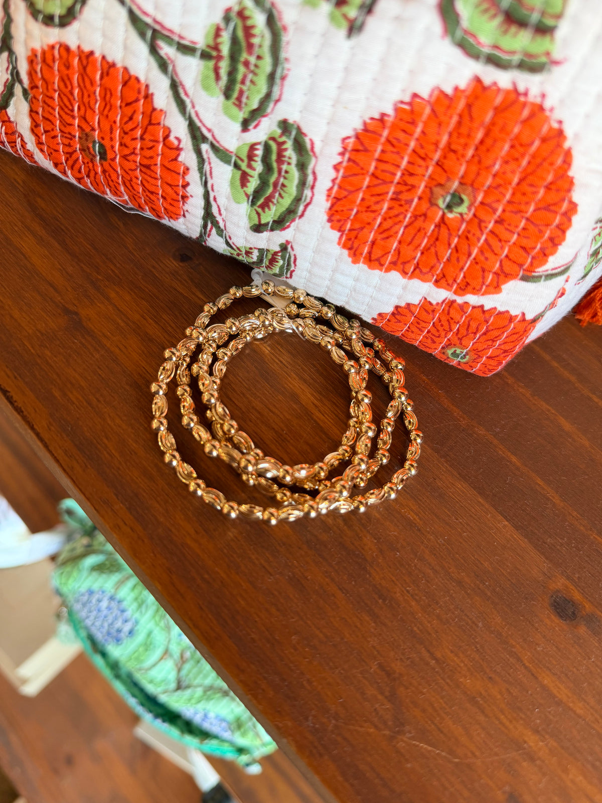 4 STACK BEADED WATER RESISTANT GOLD TEXTURED BRACELET