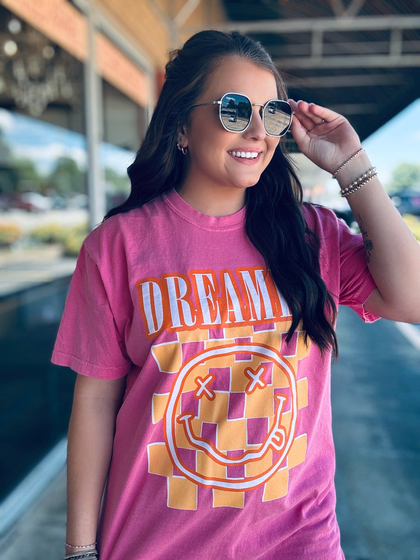 Pink Checkered Dreamer Tee