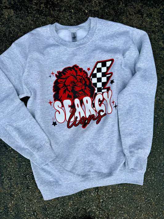 Checkered Lightning Bolt Searcy Lions crewneck