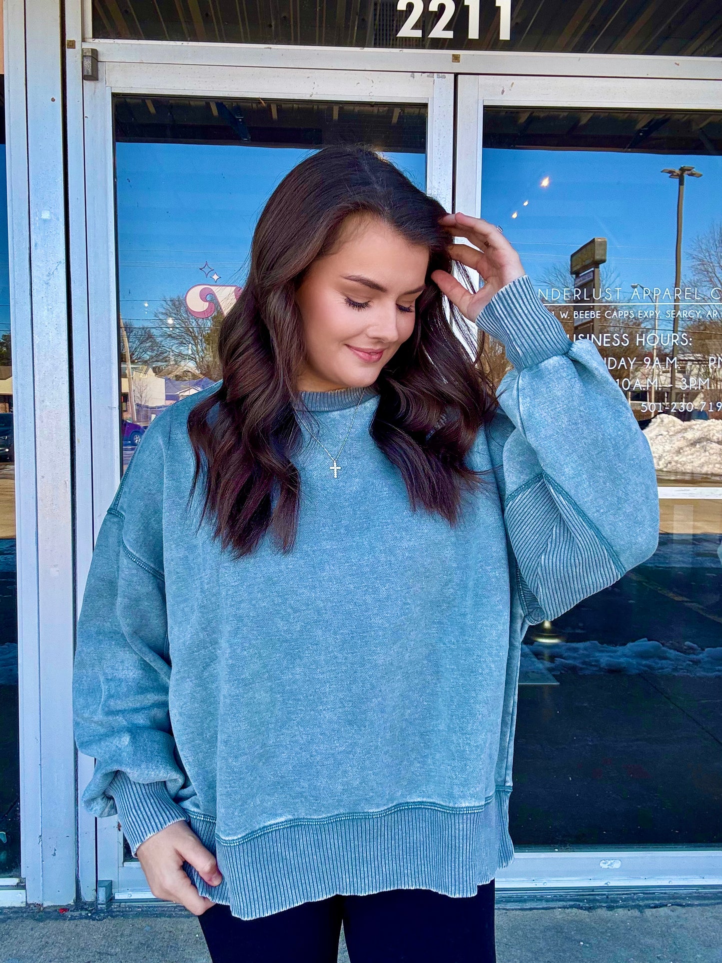 RIBBED DETAIL FLEECE PULLOVER | ASH JADE