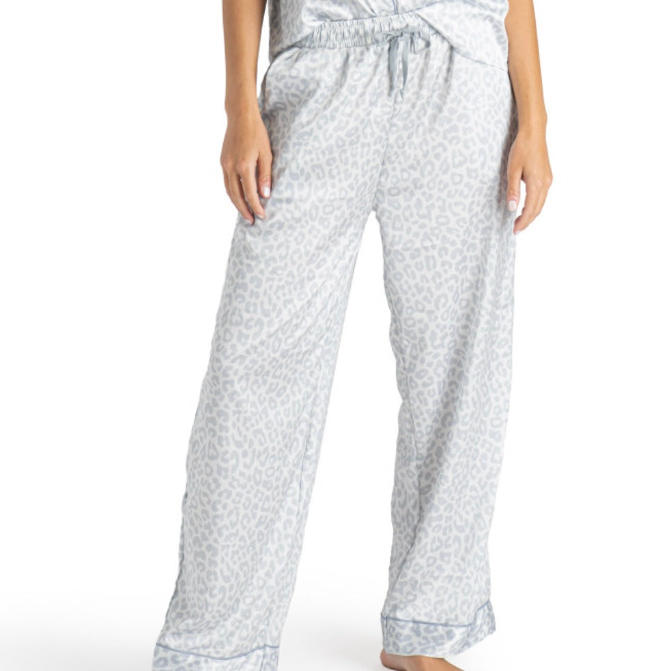 Hello Mello Feline Sleep Satin Pajama Pants | WHITE
