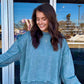 RIBBED DETAIL FLEECE PULLOVER | ASH JADE