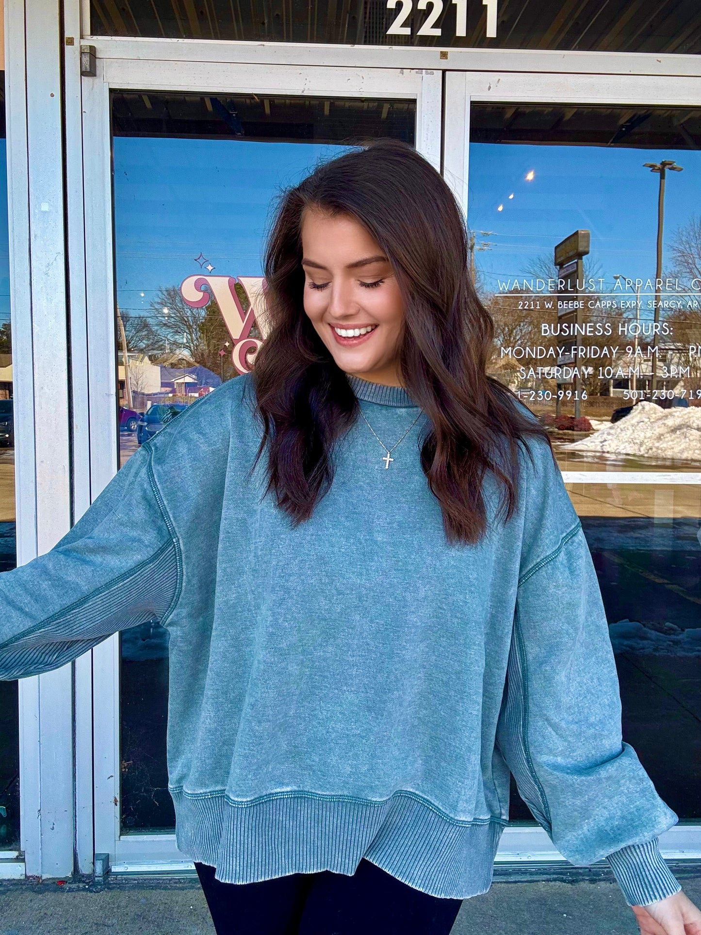 RIBBED DETAIL FLEECE PULLOVER | ASH JADE
