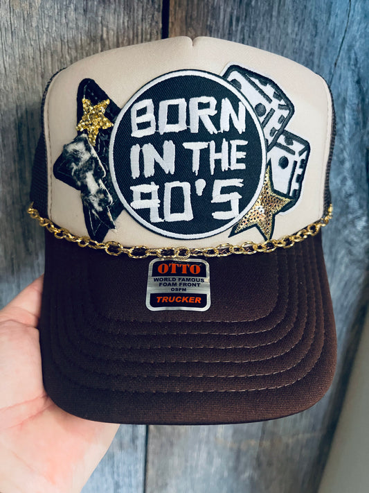 Born in the 90s brown and tan trucker hat