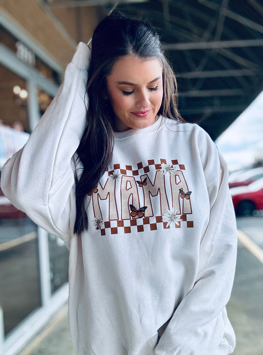 Daisy Checkered Mama crewneck