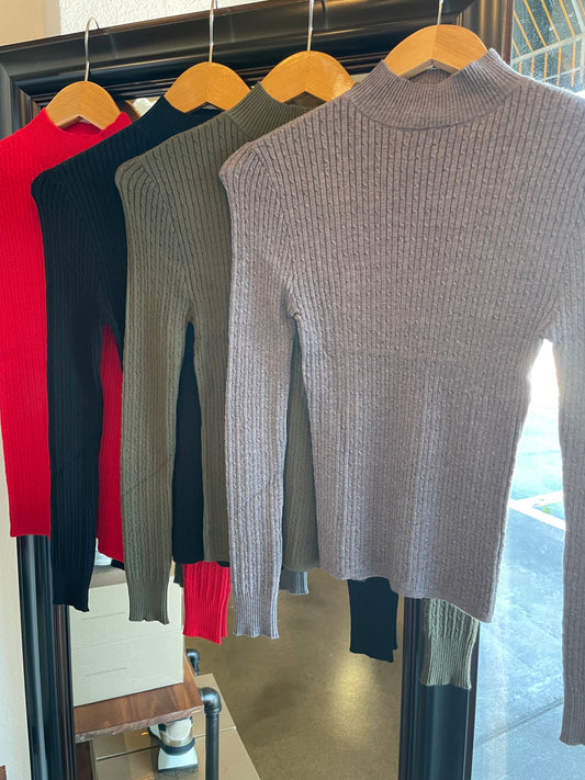 Ribbed Long Sleeve Mock Sweater