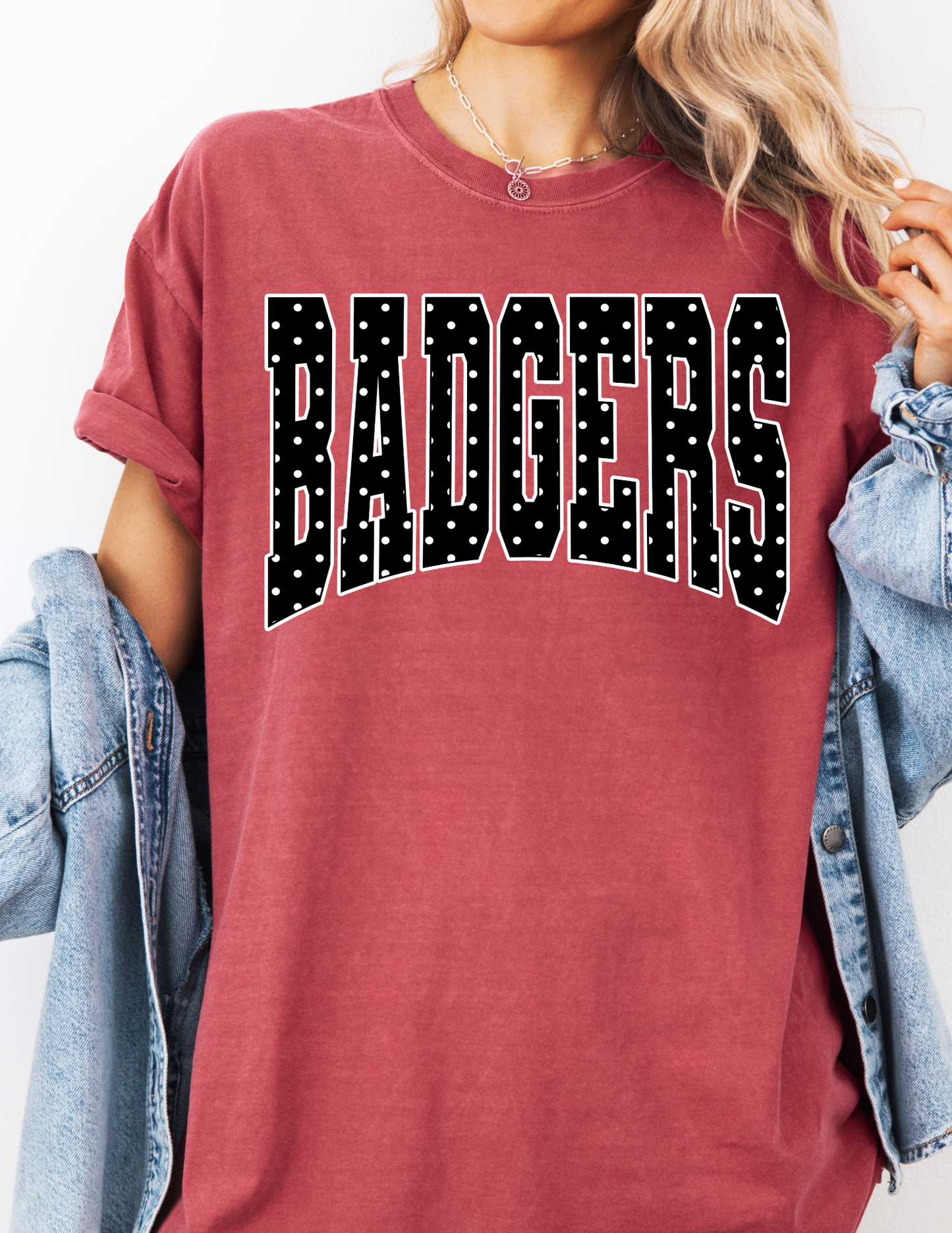 BLACK POLKA DOT BADGERS | GRAPHIC TEE CRIMSON