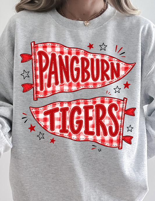 GINGHAM PANGBURN TIGERS PENNANT FLAG CREWNECK