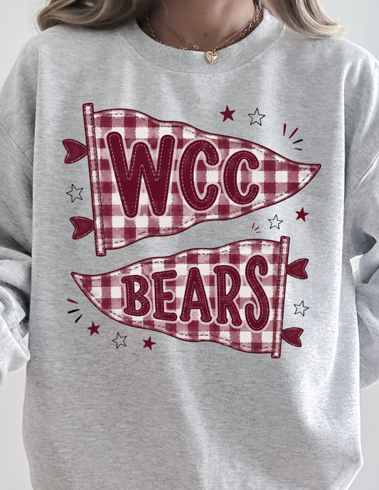 GINGHAM WCC BEARS PENNANT FLAG CREWNECK