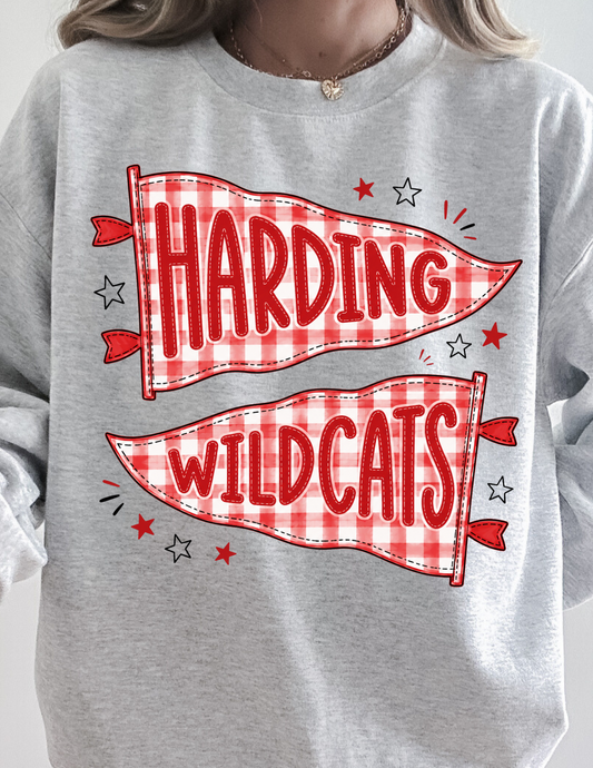 GINGHAM HA WILDCATS PENNANT FLAG CREWNECK