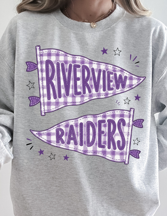 GINGHAM RIVERVIEW RAIDERS PENNANT FLAG CREWNECK