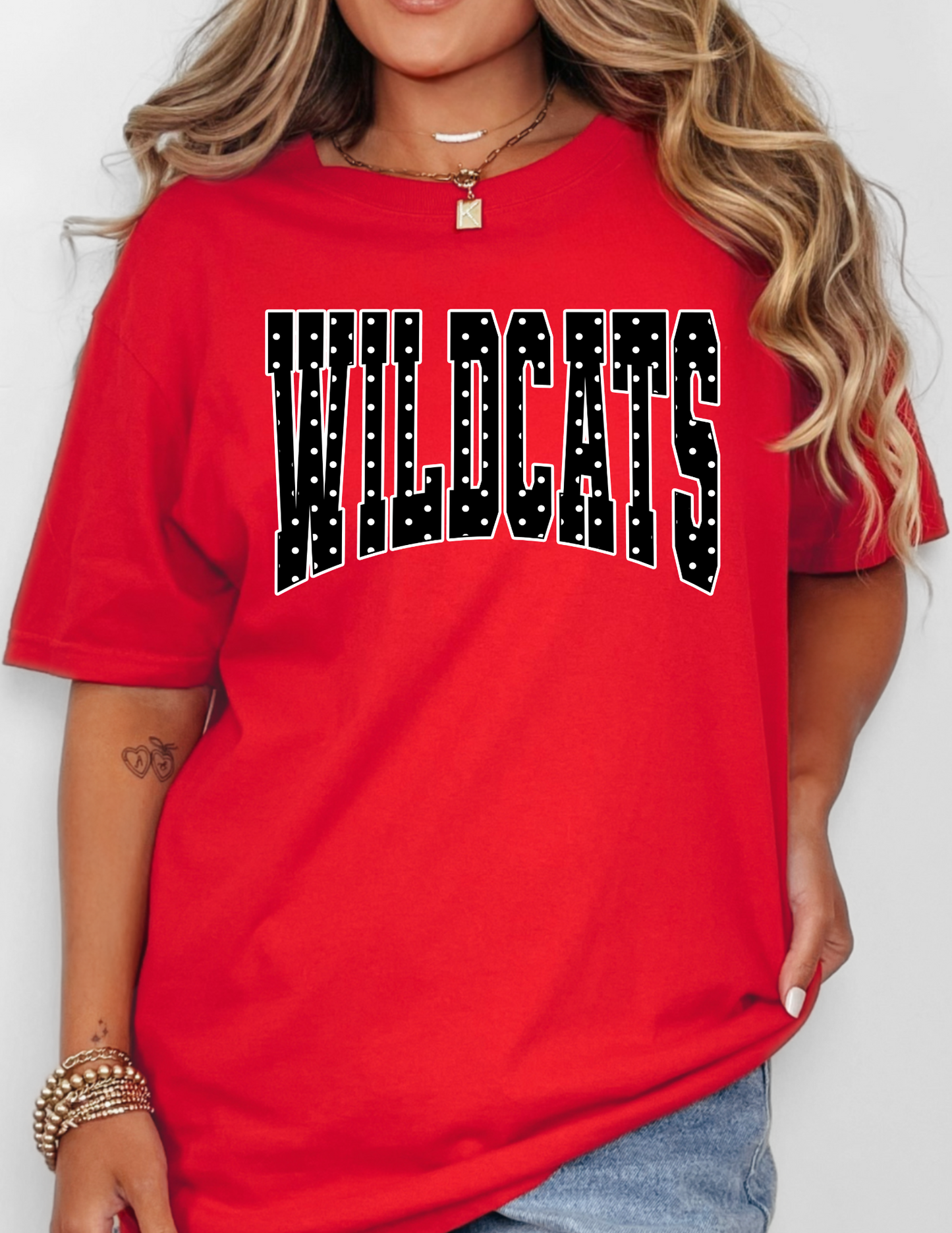 BLACK POLKA DOT WILDCATS | GRAPHIC TEE RED