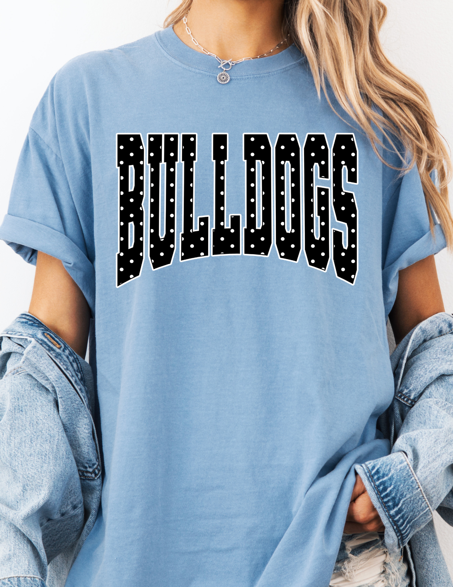 BLACK POLKA DOT BULLDOGS | GRAPHIC TEE WASH DENIM