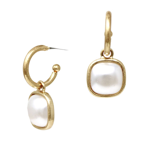 GOLD WITH SQUARE PEARL EARRING