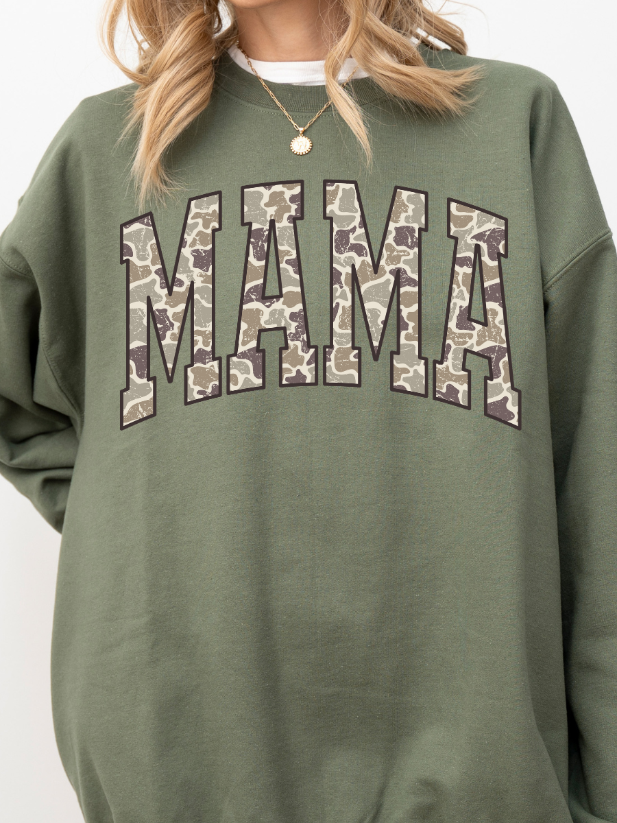 Trendy Camo Mama Sweatshirt | Neutral Military Green Pullover