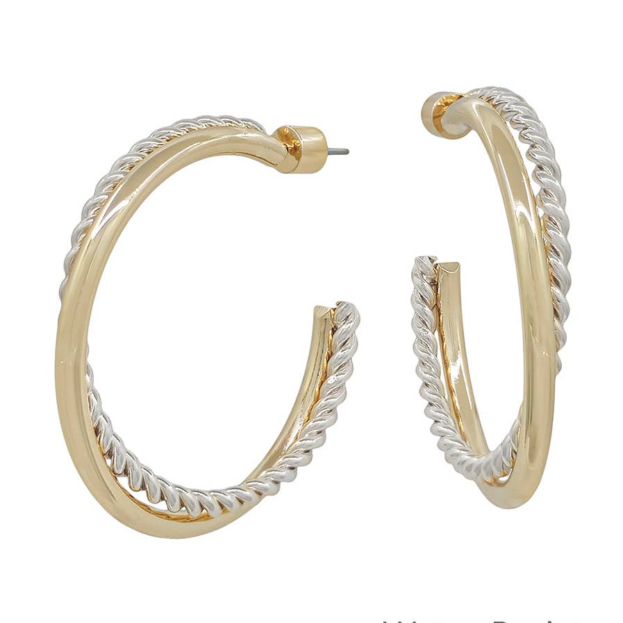 GOLD & SILVER HOOP TWIST EARRING | WATER RESISTANT