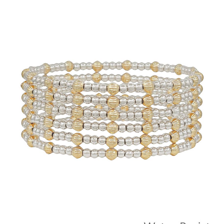 6 STACK BEADED WATER RESISTANT GOLD & SILVER BRACELET
