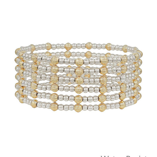 6 STACK BEADED WATER RESISTANT GOLD & SILVER BRACELET